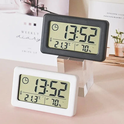 Mini Digital Clock Temperature Humidity Portable Watch Clock Thermometer Hygrometer 12/24 Hours Battery Powered Clock Home Table