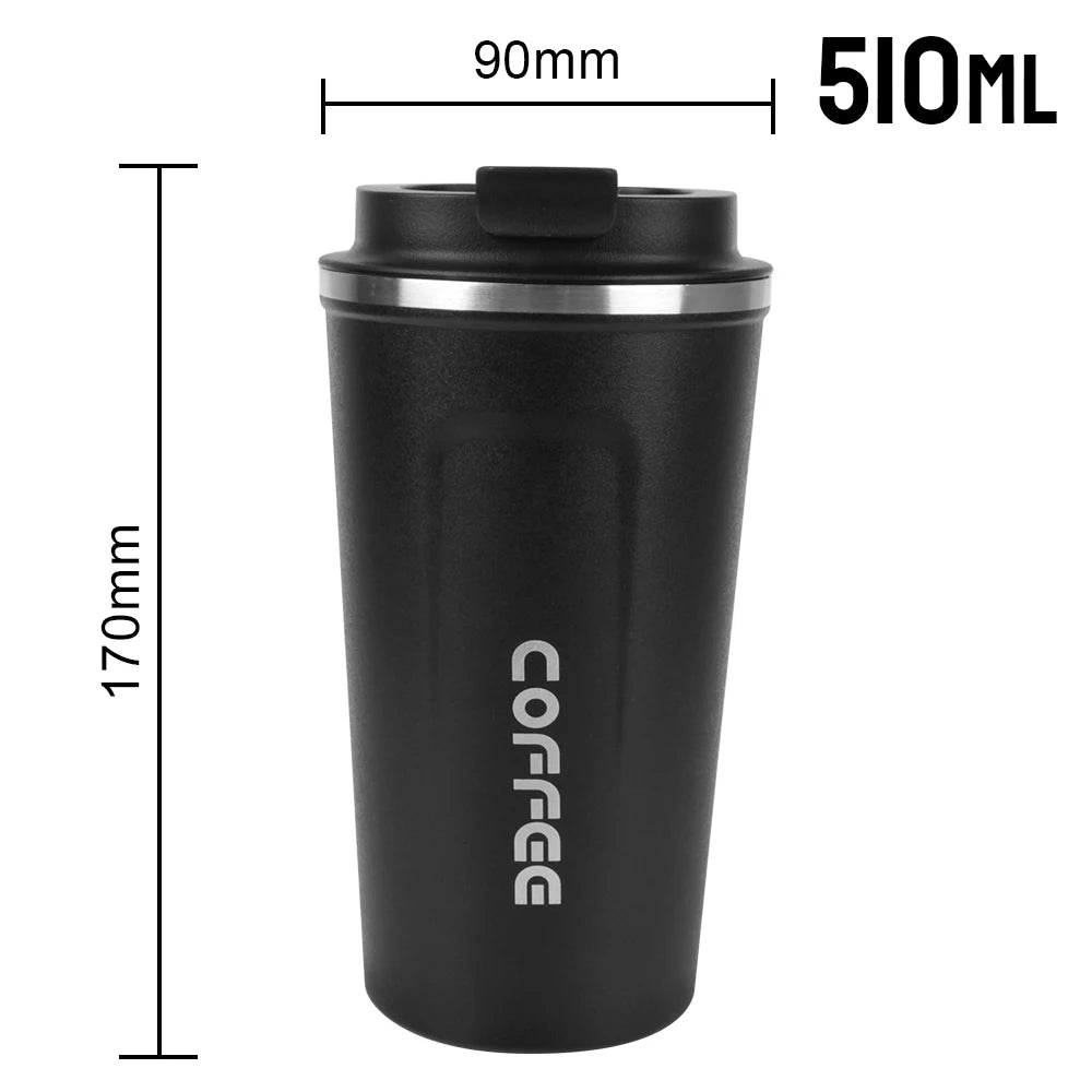 Thermo Cafe Coffee Mug Car Thermos, 380/510ml Leak-Proof Travel Cup for Tea Water Coffee, Double Stainless Steel