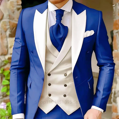 Pink Men's Elegant Peak Lapel Tuxedo 3-Piece Suit with Blazer Vest And Pants Set for Formal Business Prom Grooming