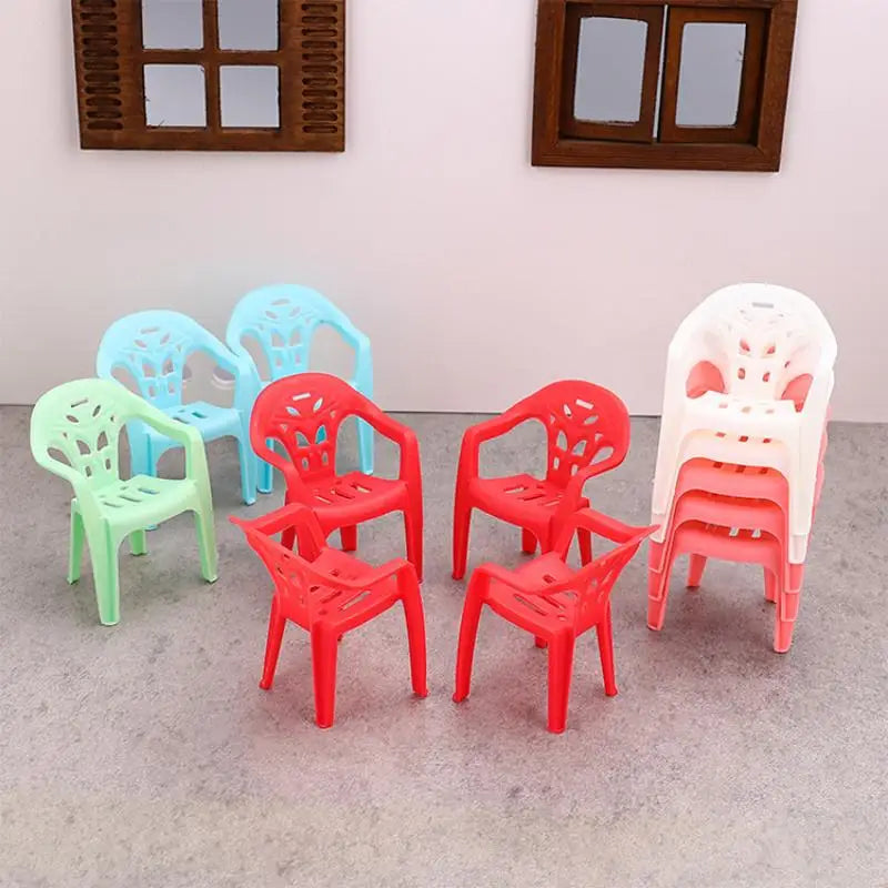 4pcs Miniature Backrest Chair Set Plastic Dollhouse Armchairs 1/6 Scale Doll Furniture Ideal Children's Gifts