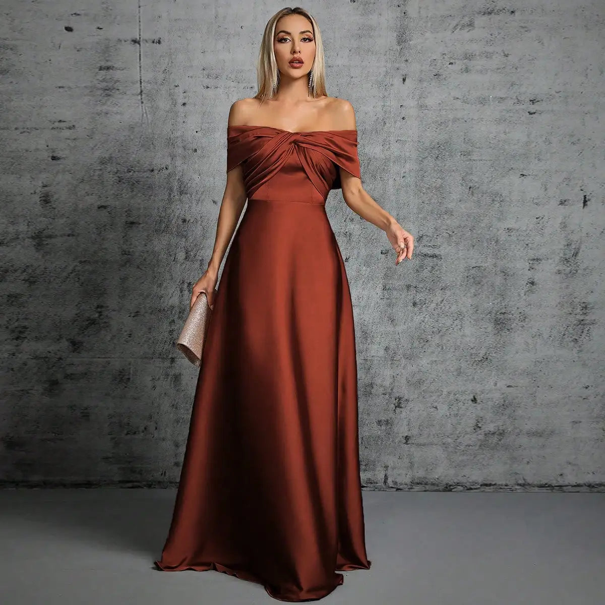 Mgiacy Line neck irregular cross pleated satin gown ball dress Party dress bridesmaid dress