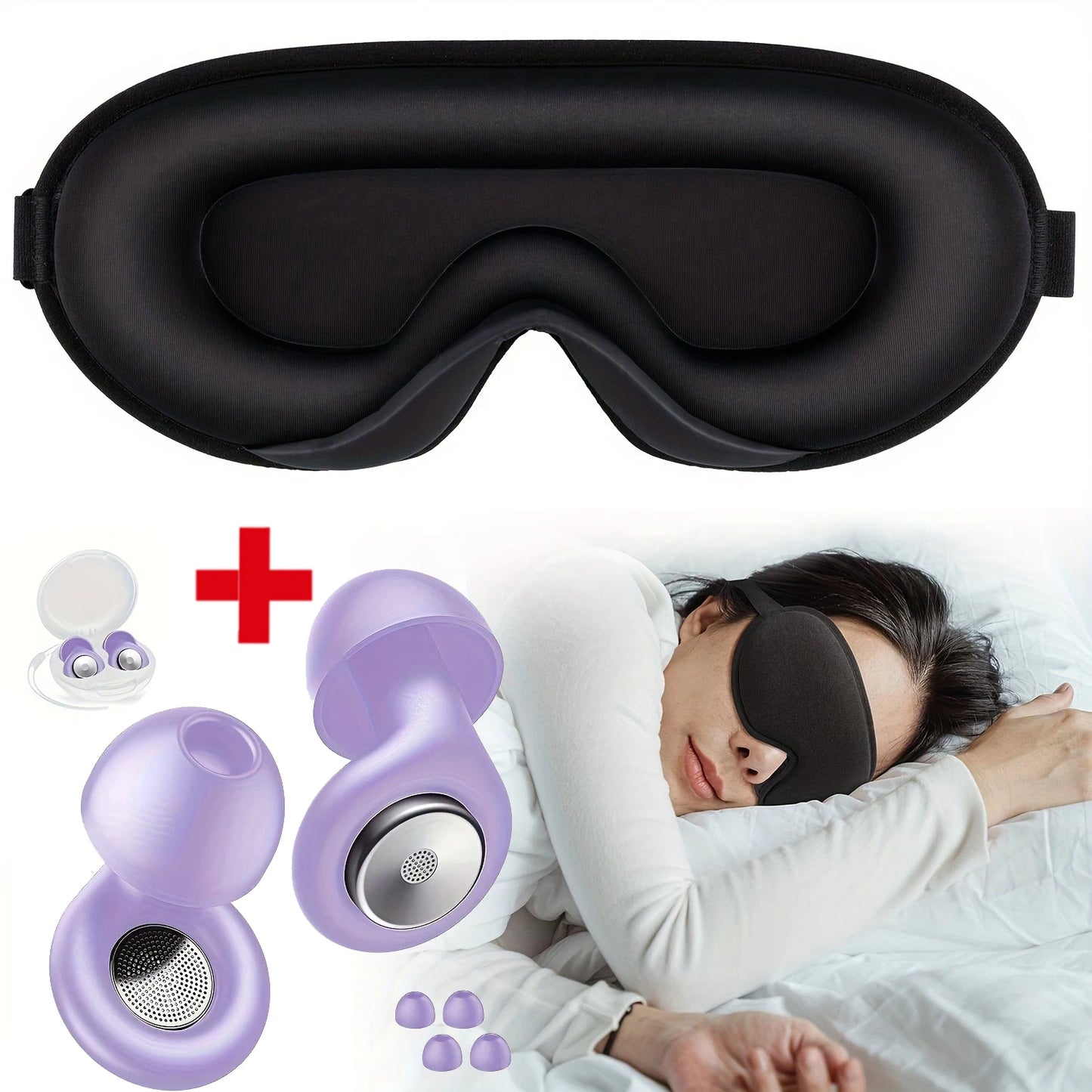 3D Sleep Mask With Noise Ear plug, Adjustable Strap, Light Blocking Night Eye Mask, Soft & Comfortable