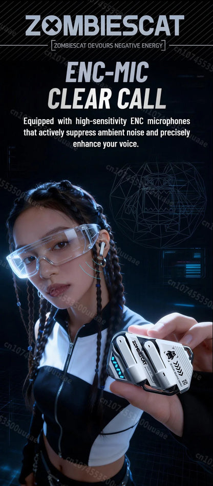 Zombies Cat Real Time Ai Translator Headphone Alloy Mecha Bluetooth 6.0 Earphone Immersive Stereo TWS Wireless Earbuds with APP