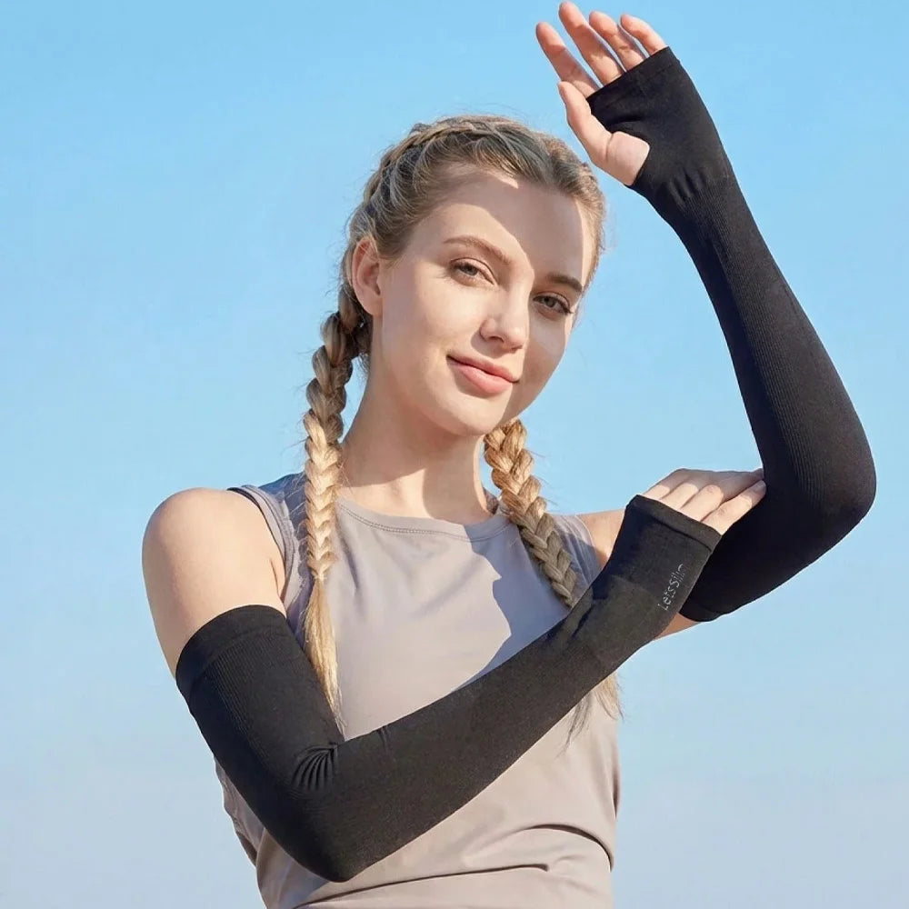 2 Pcs (1 Pair) Women's Ice Silky Fiber Fabric Arm Sleeves, Cooling Arm Covers for Running, Fishing, Cycling