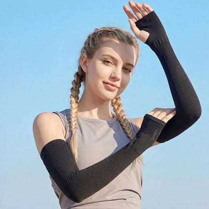 2 Pcs (1 Pair) Women's Ice Silky Fiber Fabric Arm Sleeves, Cooling Arm Covers for Running, Fishing, Cycling