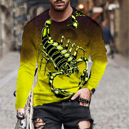 Scorpion 3D Print Long Sleeve Round-Neck Fashion Animal Pattern Men's T-Shirts Streetwear Pullovers Tops Loose Casual Man Tees