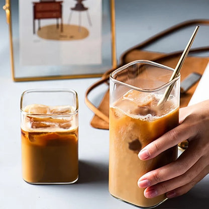 Square Simple Glass Cup Clear Cold Drink Juice Milk Glass Red Wine Beer Glass Coffee Cup Water Cup Drinking Utensils