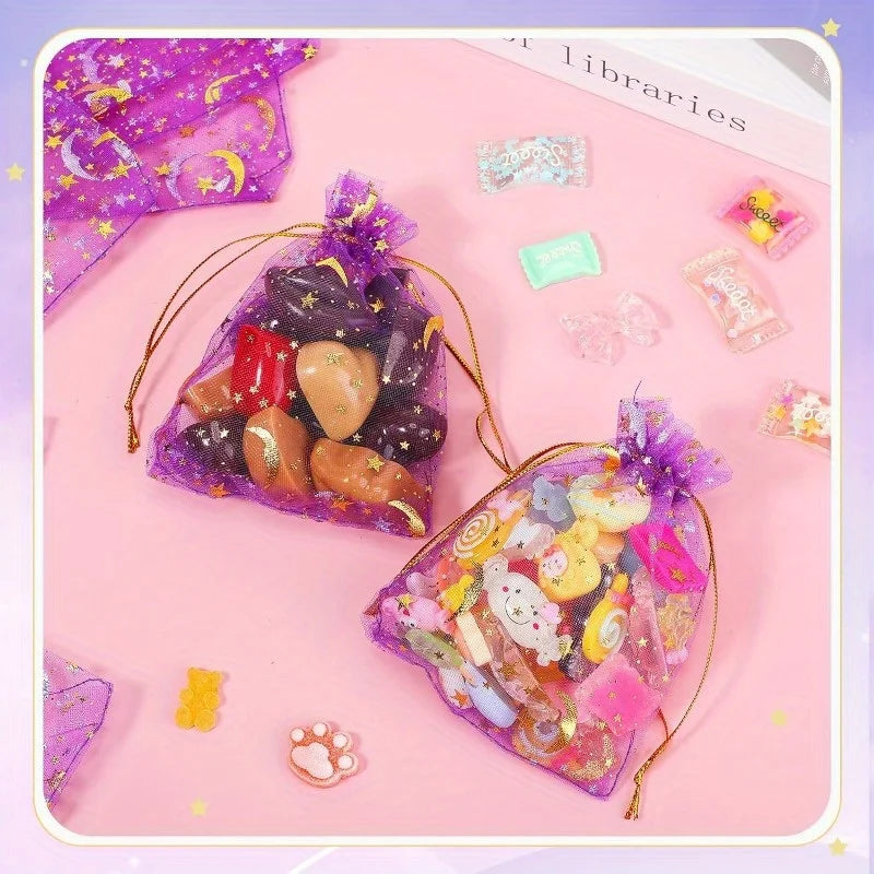 50PCS Moon Stars Drawstring Organza Bags Jewelry Gift Bags Pouches Gold Star Organza Favor Pouches for Christmas Wedding