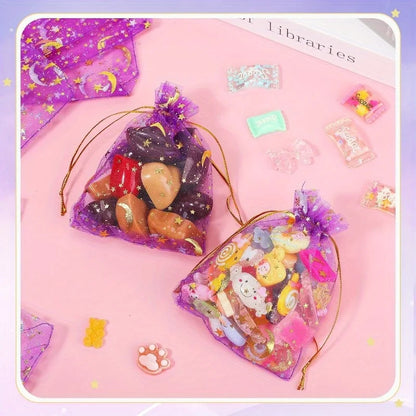 50PCS Moon Stars Drawstring Organza Bags Jewelry Gift Bags Pouches Gold Star Organza Favor Pouches for Christmas Wedding