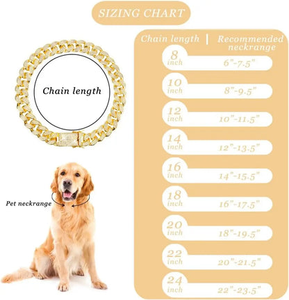 Cuban Chain Dog Collar Stainless Steel Adjustable Safety Buckle Walking Collar for Small Medium Breeds