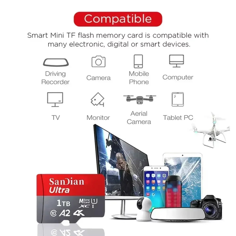 128GB Micro TF SD Card 256GB Memory Card Flash Card for Camera Phone Tablet with Adapter