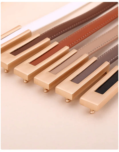 Ladies fashion cowhide leather belt; thin waist belt; versatile decoration; slimming dress; suit accessory; belt for women