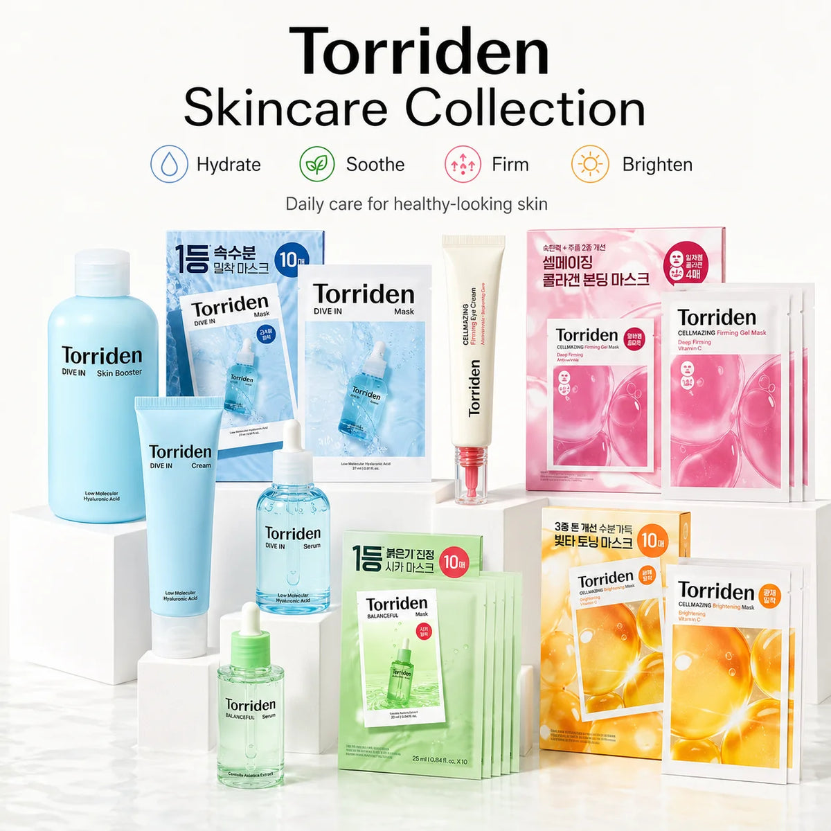 Torriden Hyaluronic Acid Full Skincare Kit Cleanser Sunscreen Serum Toner Moisturizer Mask Lip Balm Eyes Cream Korean Skin Care