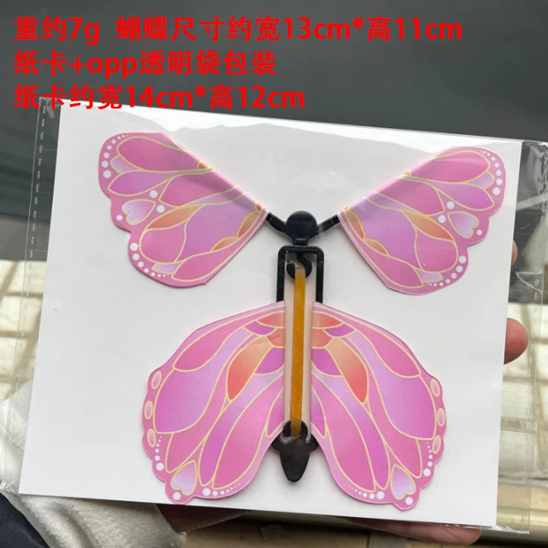 12PCS Magic Flying Butterflies Wind Up Toy Bookmark Greeting Rubber Band Powered Magic Prop,Surprise Gift Wedding,Birthday,Party