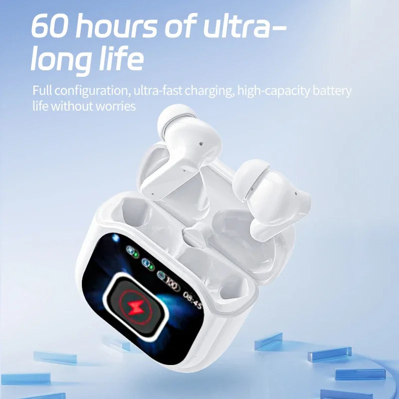 Ai Translation Wireless Earbuds with Touchscreen Charging Case, In-Ear Earphones with Microphone, Compatible with TV/Smartphone