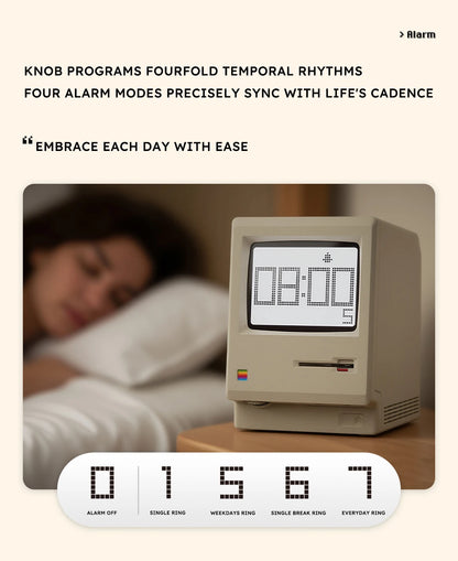 Budzik w stylu Retro Macintosh Klasyczna ozdoba na biurko z cyfrowym zegarem