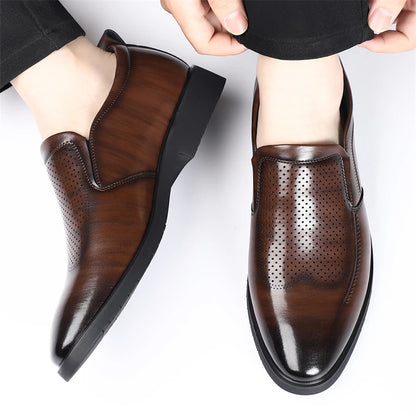Men's Summer Breathable Comfortable Loafers British Business Formal Derby Shoes Hollow out Design Leather Shoes for Men-SJ2501-1
