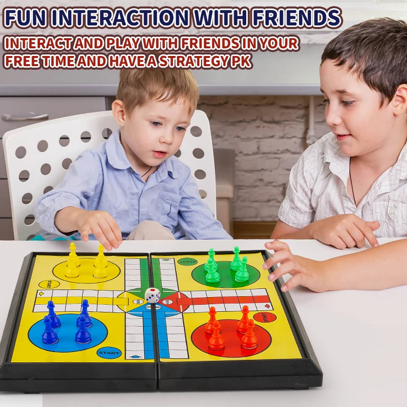 International Ludo Board Game for Kids: Portable Folding Chess Set, Educational Toy, Party Table Game for Elementary Students