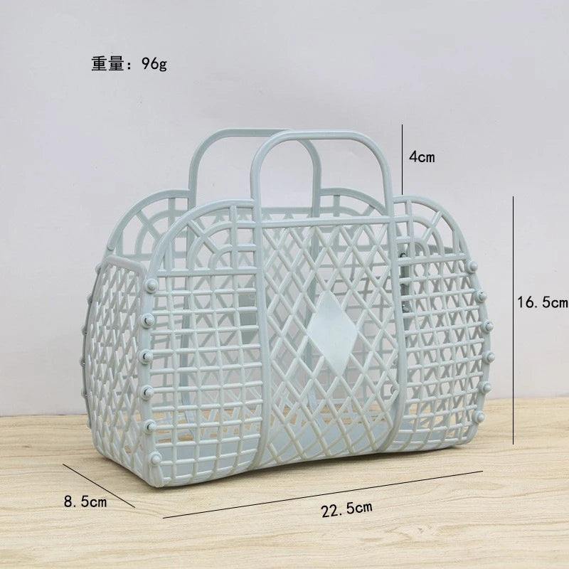 Summer Jelly Bag Portable Vegetable Basket Hollow Jelly Bag Girl Large Capacity Holiday Handbag Jelly Beach Tote Bags Organizer