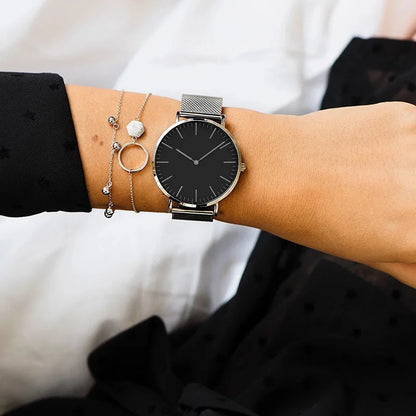 Ultra-thin Fashion Watch Women Luxury Metal Mesh Belt Ladies Quartz Wristwatches Minimalist Elegant Woman Watches reloj mujer