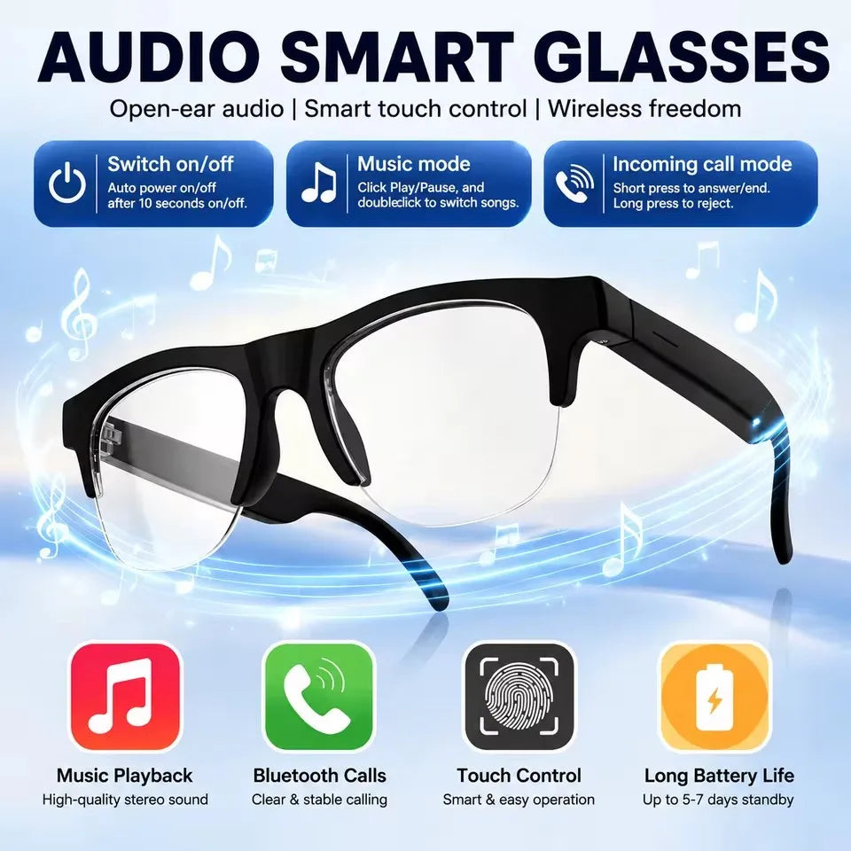 New Wireless Bluetooth Smart Sunglasses Touch Control Music Remote Camera Voice Call Built-in Voice Assistant Smart Glasses HT22