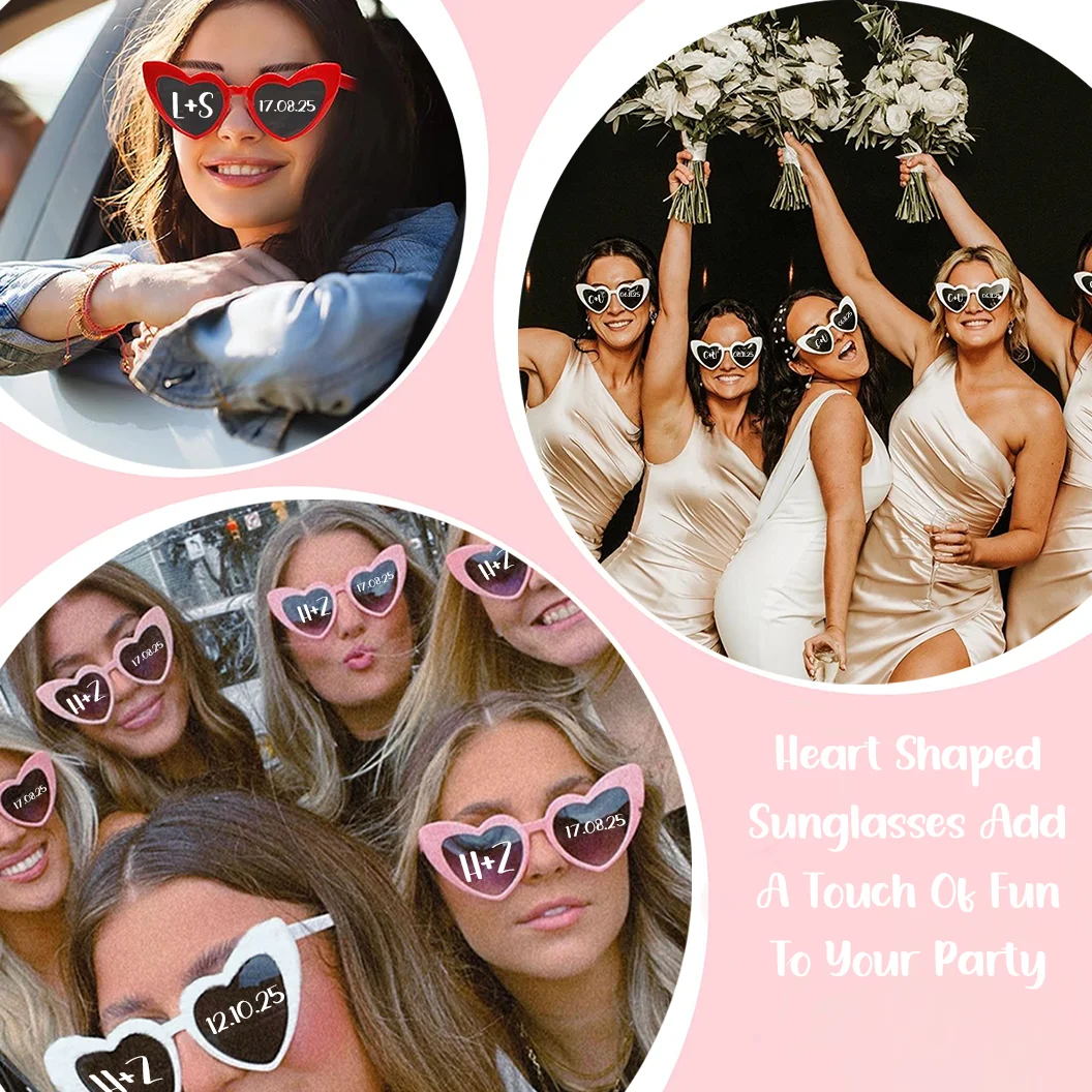 12-120Pcs Custom Wedding Sunglasses Personalised Heart Shaped Sunglasses Wedding Party Favors for Guest Date Initials Custom