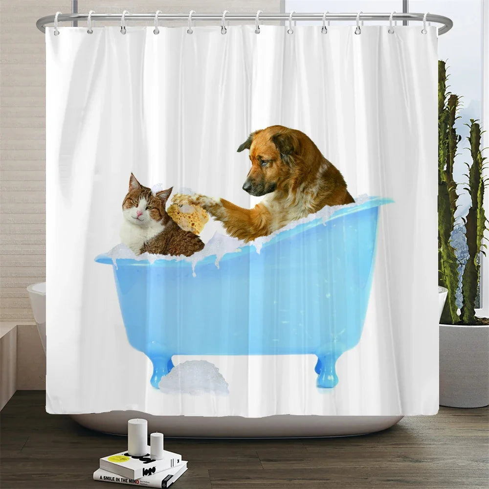 Cat shower curtains bathroom shower curtain Cute 3D fabric shower curtain with hooks funny waterproof shower curtain or Mat