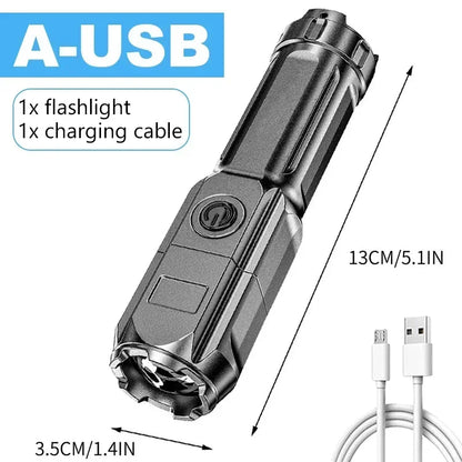 Powerful LED Flashlight Rechargeable USB Waterproof Zoom Fishing Hunting Camping High Lumen Tactical Flashlight LED Torch