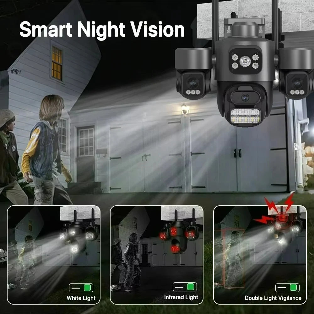 15MP ICSEE Protocol Security Camera 3-HD Screens Auto Tracking Color Night Vision 2-Way Audio Outdoor WiFi CCTV Cam