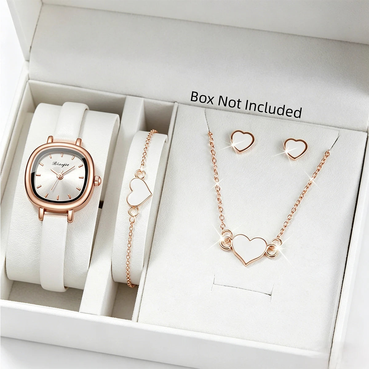 5PCS Fashion Square Women Quartz Watch Ultra-fine Leather Strap Wristwatches Heart Jewelry Set Relogio Feminino (Without Box)