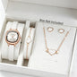 5PCS Fashion Square Women Quartz Watch Ultra-fine Leather Strap Wristwatches Heart Jewelry Set Relogio Feminino (Without Box)