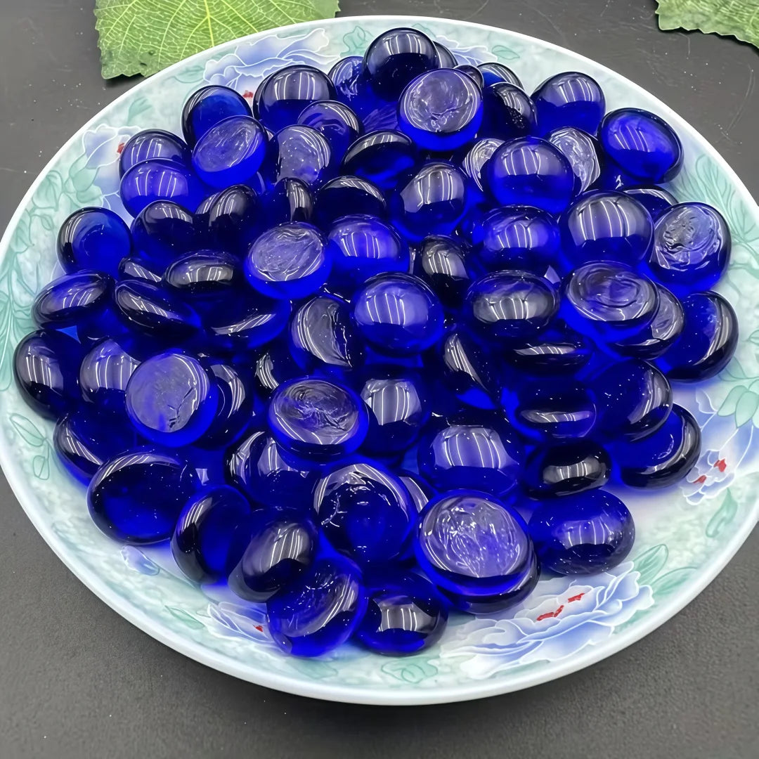 50g/100g/200g Vibrant Blue- Glass Beads, 15-17mm - Ideal for DIY Home Decor, Fish Tank Embellishments & Artistic Vase Fillings