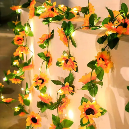 2/5/10M Solar Sunflower String Light Outdoor Waterproof Artificial Flower Vine Atmosphere Lamp For Home Party Holiday Decoration