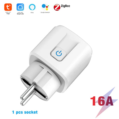 Tuya ZigBee Smart Socket Supporting Google/Alexa Voice Control| Requires Gateway| Remote Scheduling/Power Consumption Statistics