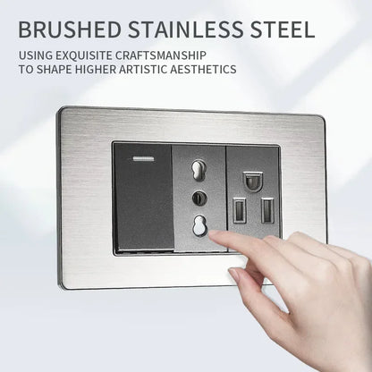 118 US Mexico Grey Stainless Steel Brushed 2way Electrical Light Switch Home Wall Socket Plug Double USB Type-C Power Outlet