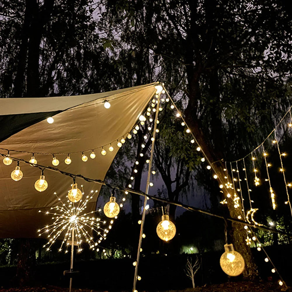 Solar String Lights Outdoor 200 LED Crystal Globe Lights Waterproof Solar Festoon Fairy Light for Garden Christmas Party Decor