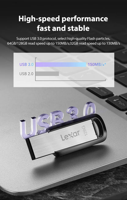 Original Lexar JumpDrive M400 USB 3.0 Flash Drive 32GB Read Max 130MB/s Memory Stick 64GB 128GB 256GB Metal USB Stick For PC