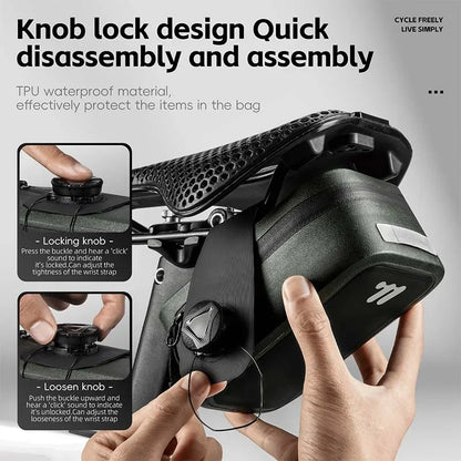 WEST BIKING Bicycle Saddle Bag 600D TPU Seamless Waterproof Wear-Resistant Rotating Lacing Buckle Mini Saddlebag Bike Accessory