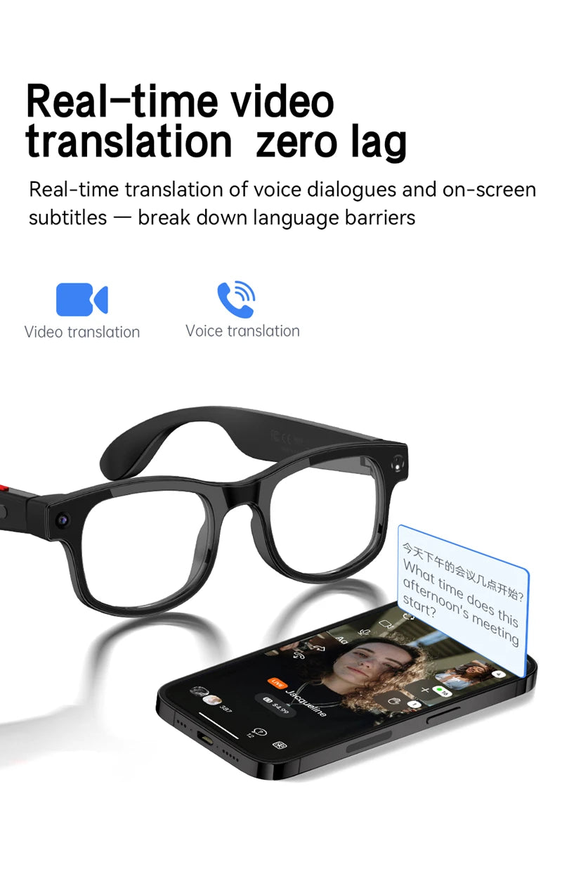 4K HD 800W Pixel Camera Smart Glasses Video Recording AI Photo Recognition Bluetooth Call Voice Translation Sunglasses