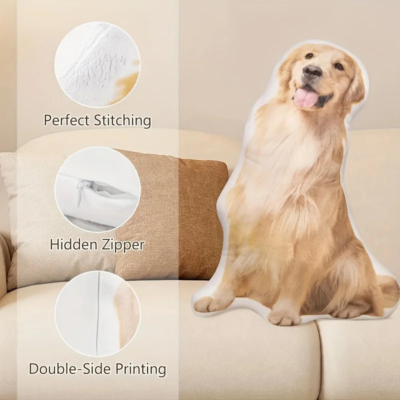 Customized Pet Photo Plush Pillow with Double-Sided Design, Featuring Soft and Cute Animal Pattern with Facial Image for Birthda