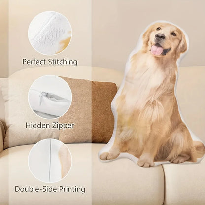 Customized Pet Photo Plush Pillow with Double-Sided Design, Featuring Soft and Cute Animal Pattern with Facial Image for Birthda