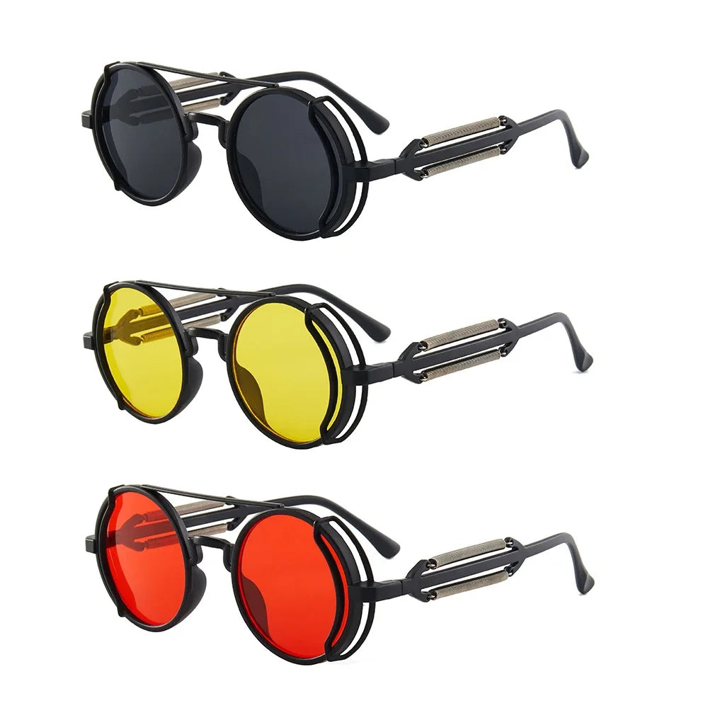 Klasyczne gotyckie okulary przeciwsłoneczne Steampunk Luksusowa marka Projektant Wysokiej jakości męskie i damskie retro okrągłe okulary przeciwsłoneczne z oprawką z PC