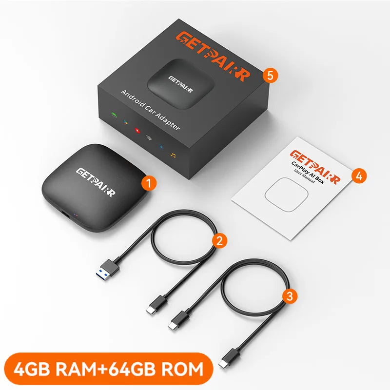 GetPairr P1 Android 13 AI Box 8GB 128GB Wireless CarPlay Android Auto Aadpter Youtube Video Box for Car with Wired Carplay