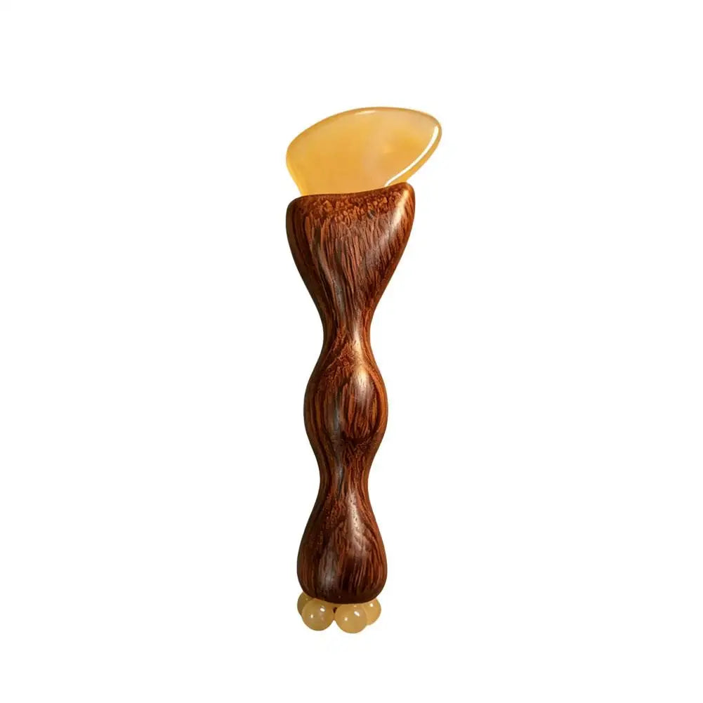 Natural Facial Beauty Massager Lotus Seedpod Brass Bead Rosewood Gua Sha Tool Non-Irritating for Gentle Face Lifting Massage