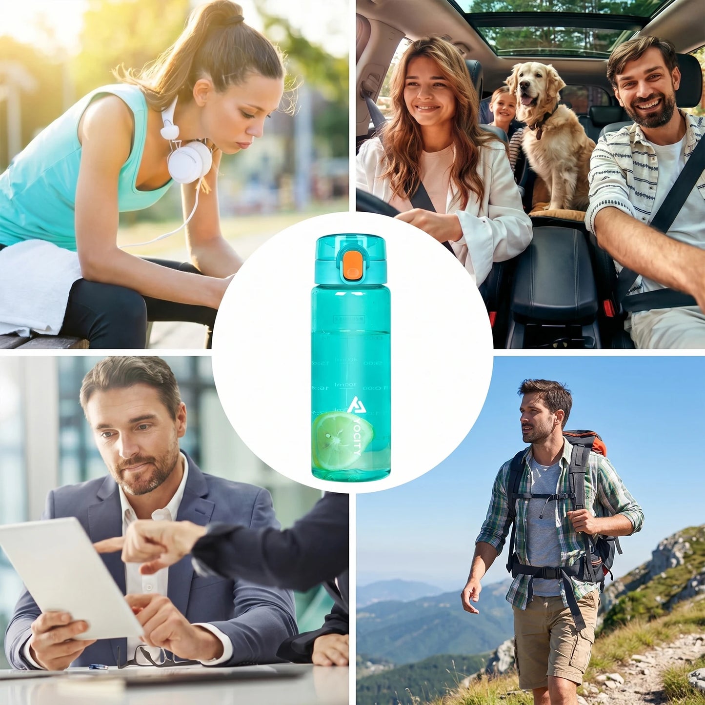 18.6/25.36oz Sports Water Bottle with Time Marker Portable Leak-Proof Tritan Cup for Outdoor Activities Fitness Hydration Bottle