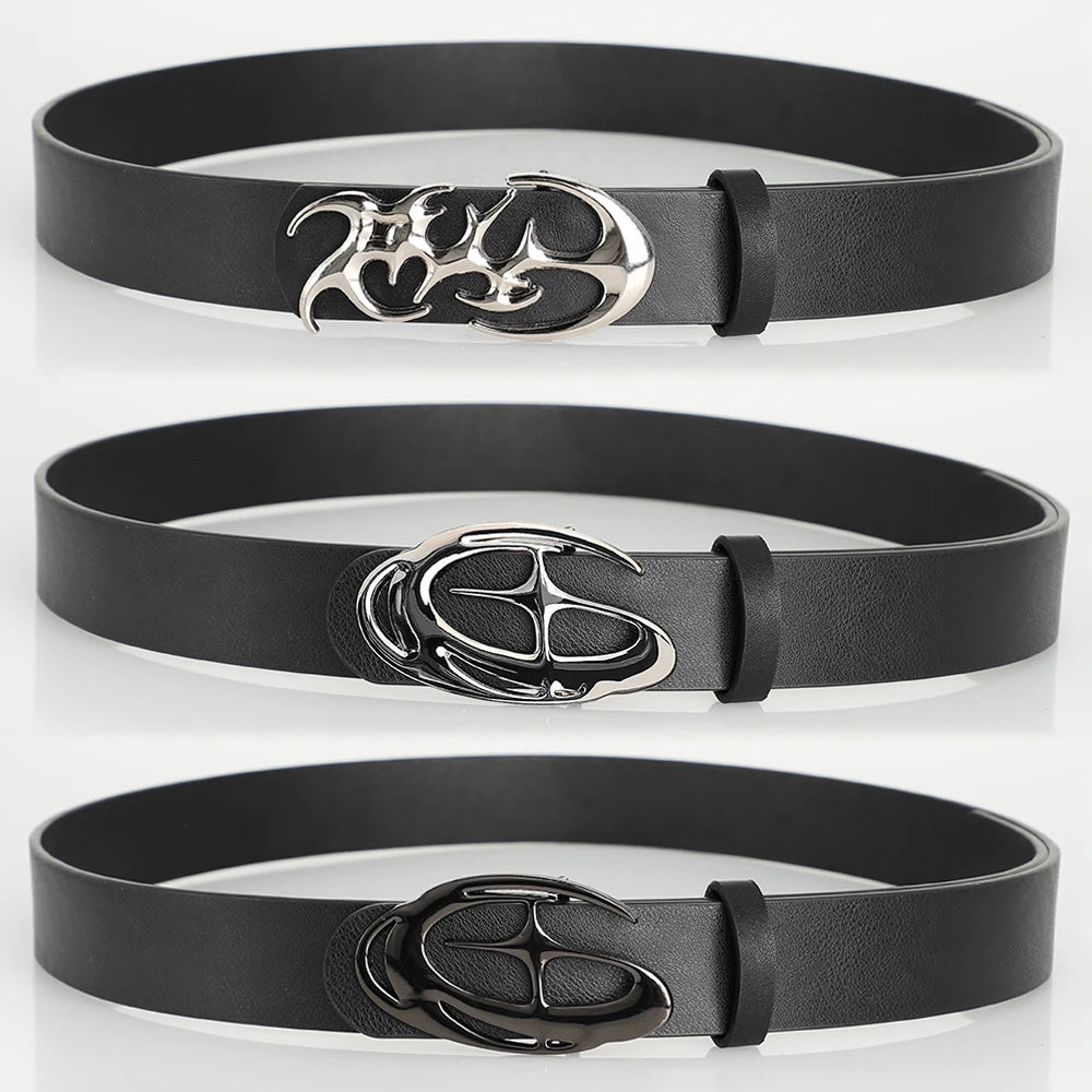 Punk Waist Belt with Geometric Alloy Needle Buckle, Stylish Men Women Accessory, Strap Suitable for Daily Wear and Gift Giving