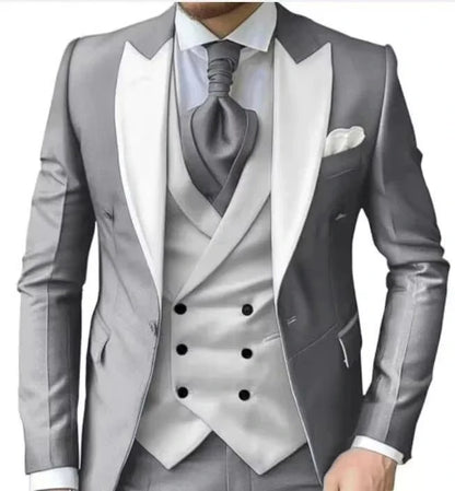 Men's 3-Piece Slim Fit Suit Set Tuxedo One-Button Blazer Vest Elastic Waist Pants Party Outfit Wedding Dress Men Prom Suit
