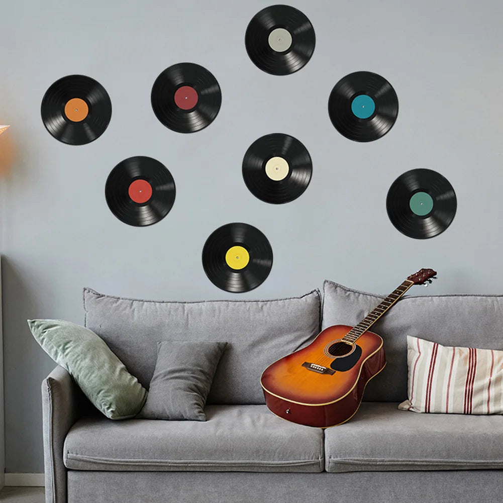 8PCS Vinyl Record Wall Stickers Decal Mural Living Room Bedroom Random Style Bar Coffee Shop Interior Wall CD Home Decoration