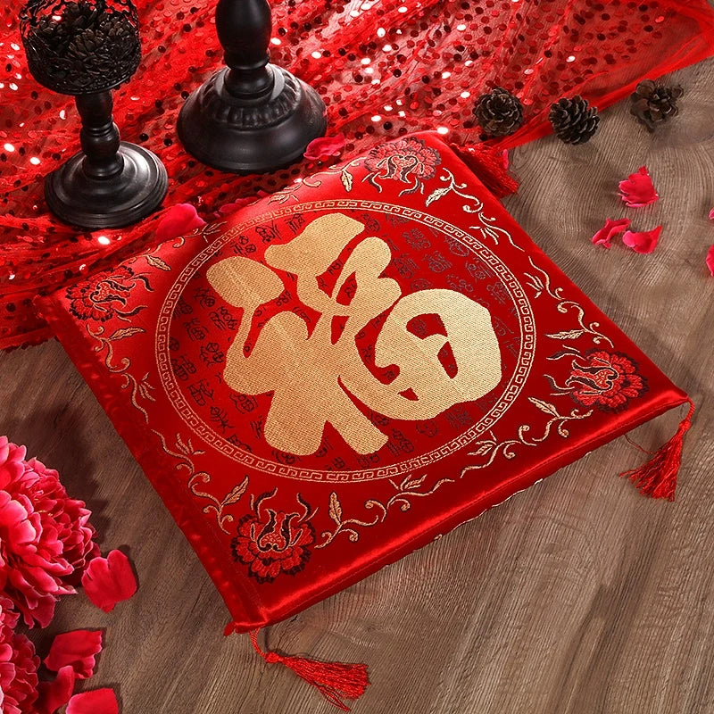 42cm 2pcs Chinese Wedding Tea Ceremony Red Double Happiness Dragon Phoenix Kneeling Cushion Home Decor Wedding Gifts