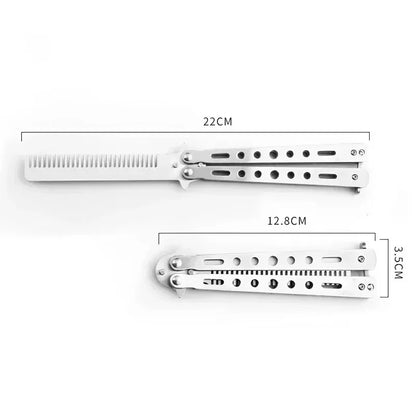 Foldable Comb Stainless Steel Practice Training Butterfly Knife Comb Beard Moustache Brushe Salon Hairdressing Hair Styling Tool
